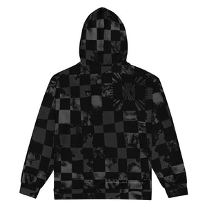 Painted black camo with black checkers recycled Unisex zip hoodie