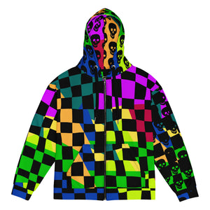 Multicolor black checkered skull recycled Unisex zip hoodie