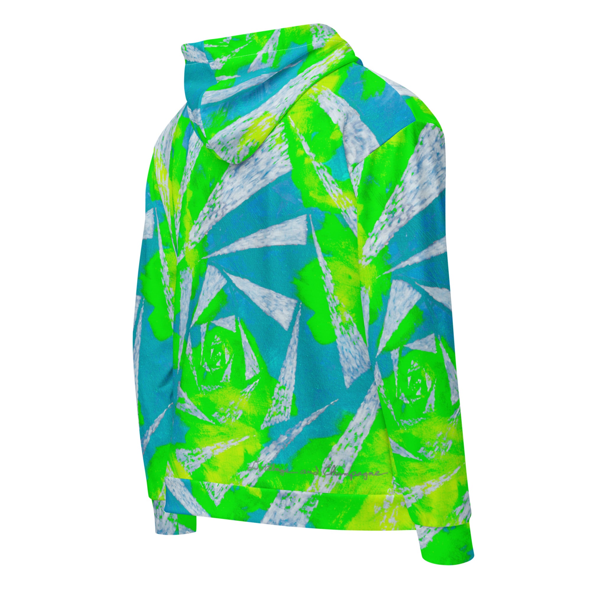 blue green and white spiral Unisex 95% recycled zip hoodie
