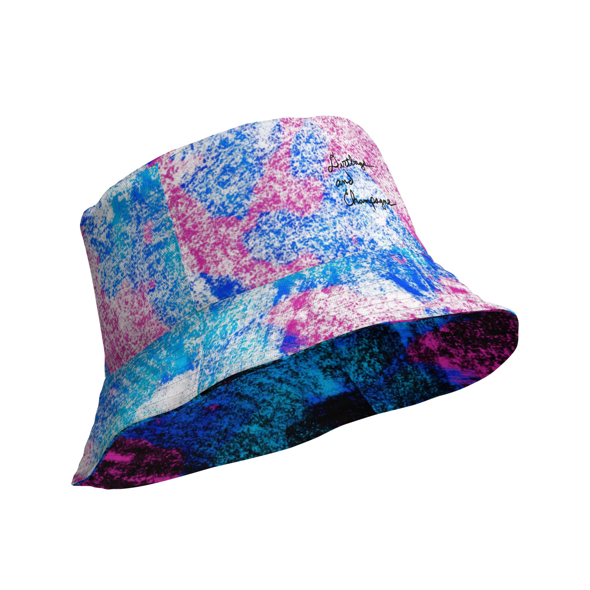 Black or white with cerulean and magenta Reversible bucket hat