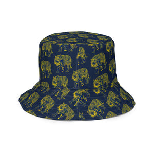 Maize and blue tiger/ black magenta blue Reversible bucket hat