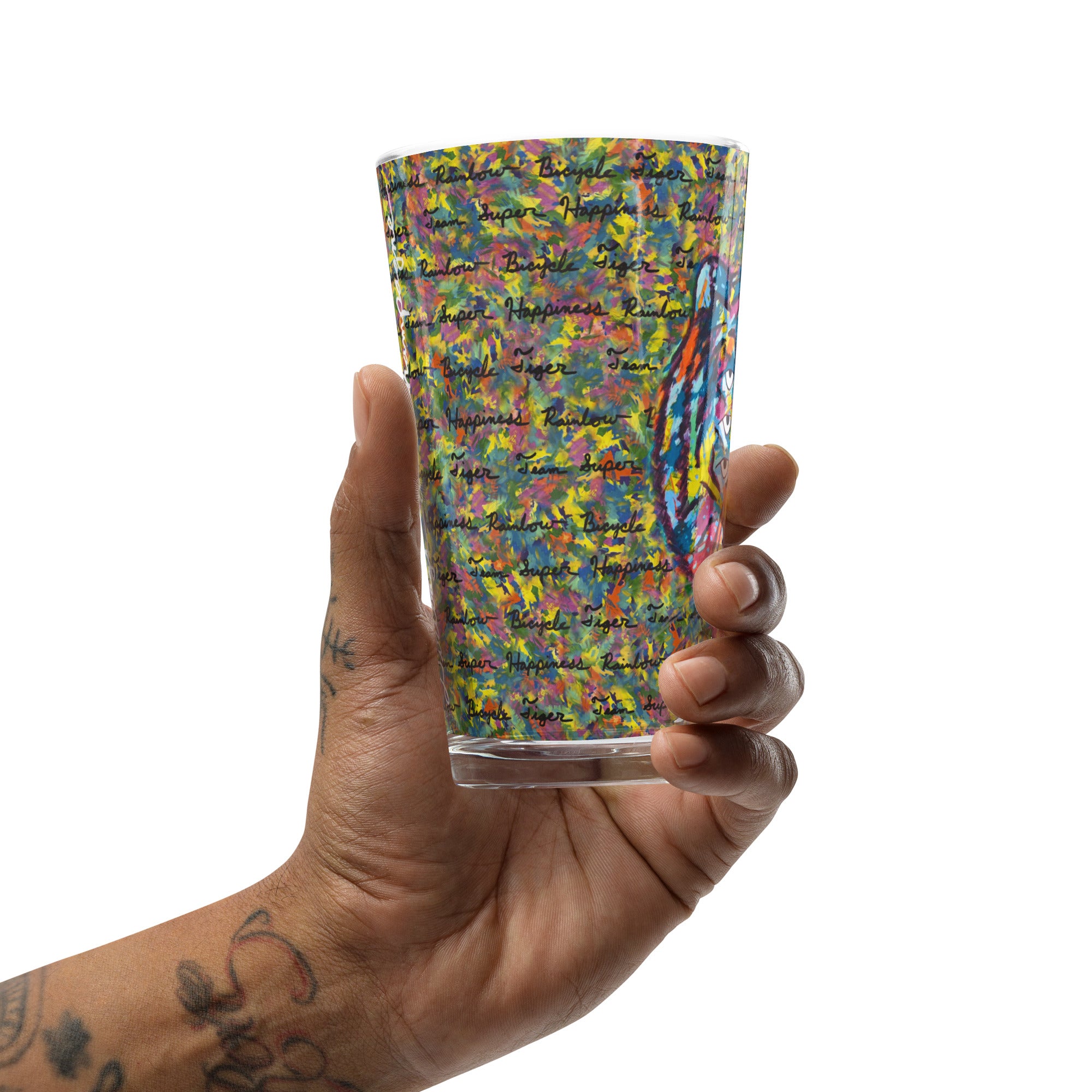 Official Team Super Happiness Rainbow Bicycle Tiger pint glass