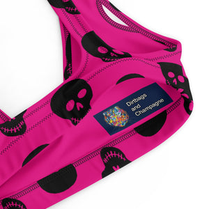 Pink! black skulls Recycled padded bikini top
