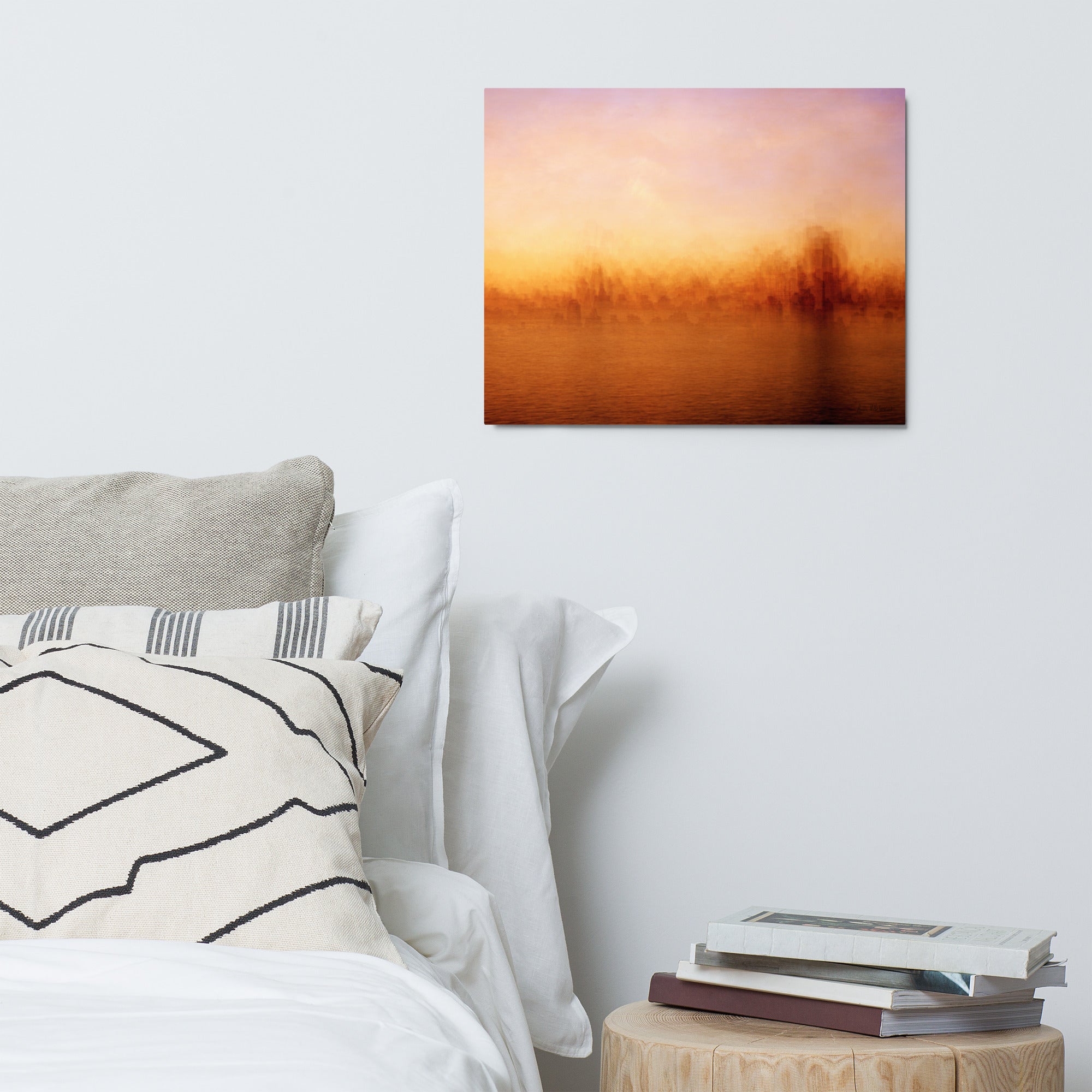 central park reservoir sunset impressionistic photograph Metal prints