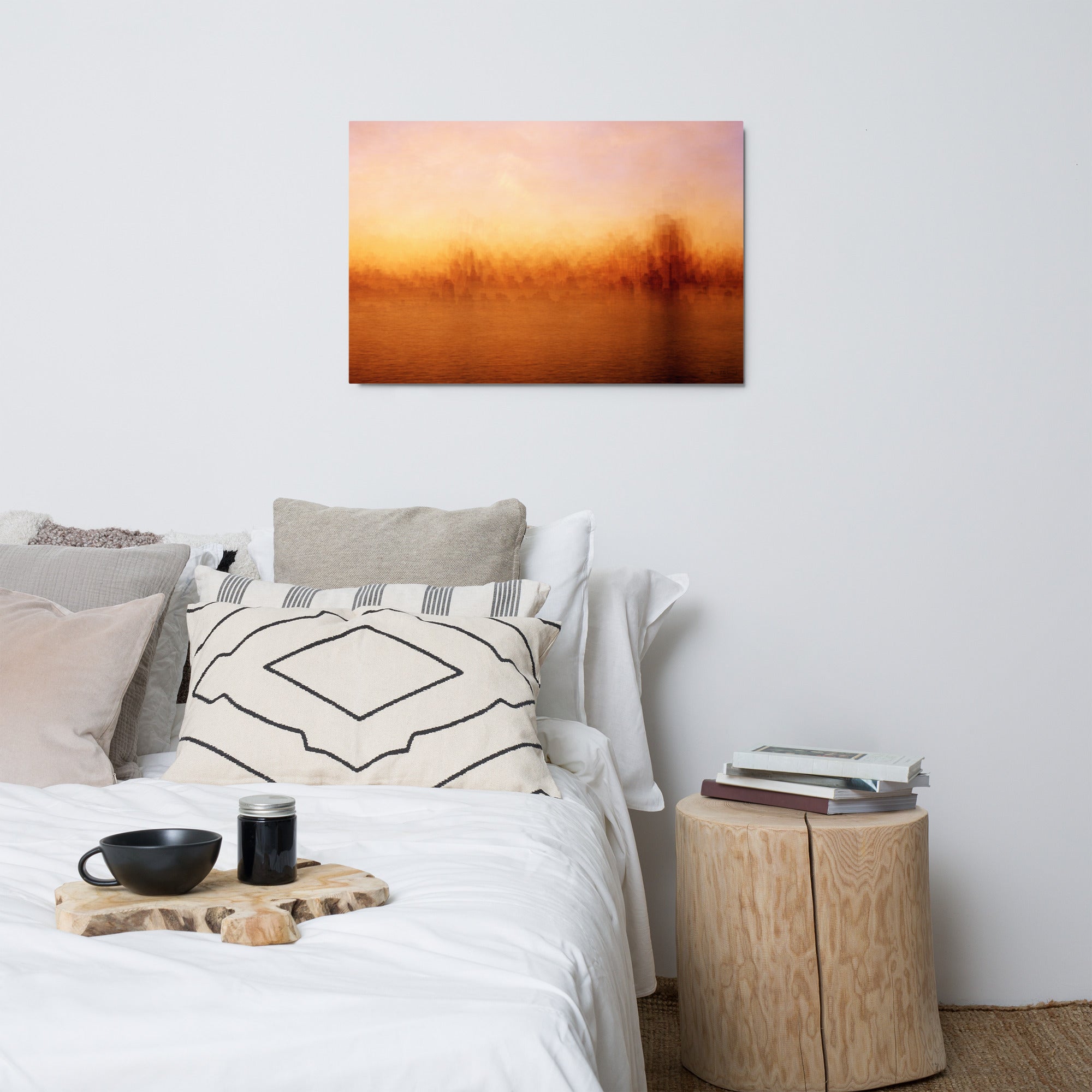 central park reservoir sunset impressionistic photograph Metal prints