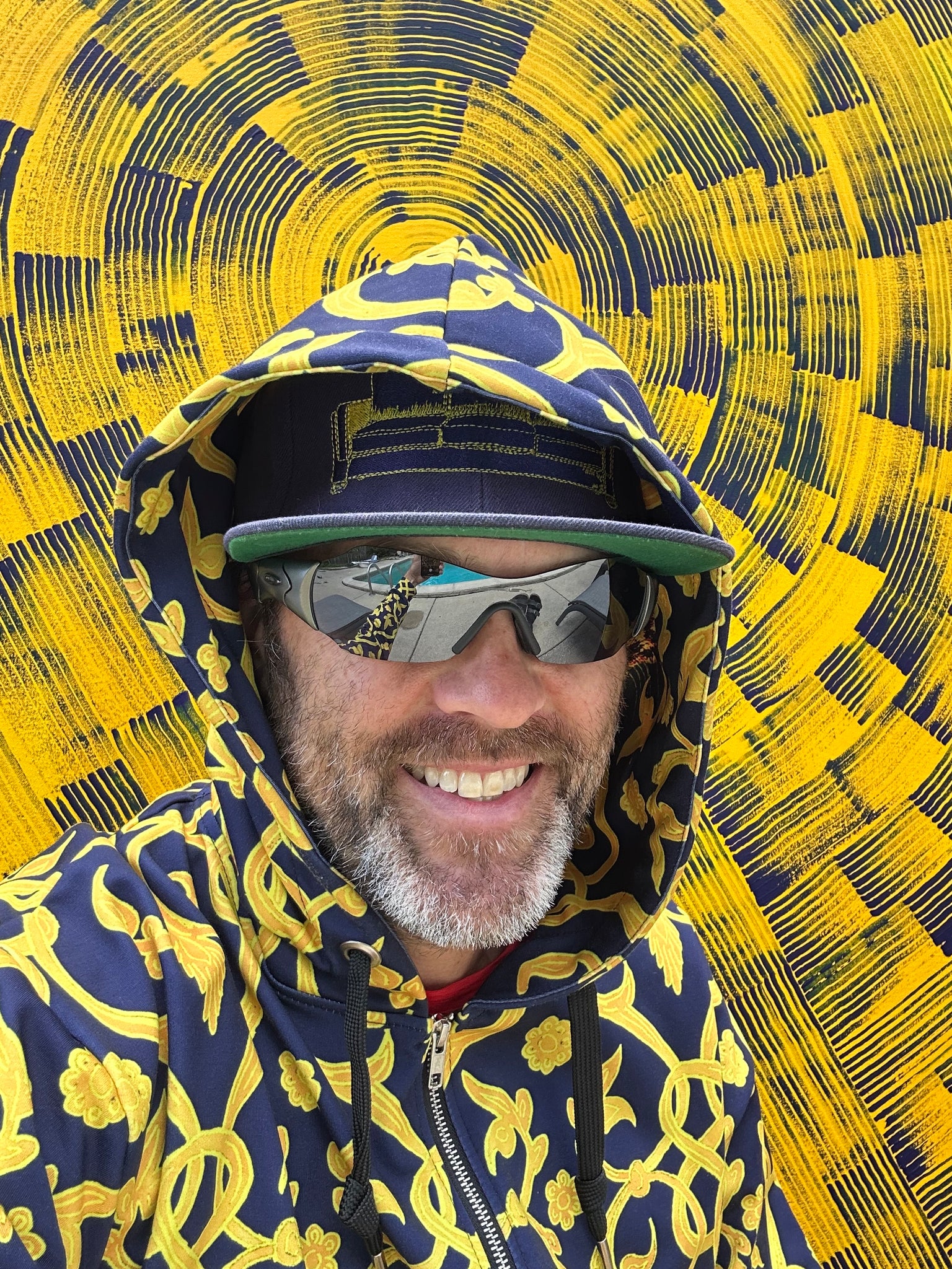 maize and blue fancy pattern 6 eyed tiger in the hood Unisex zip hoodie