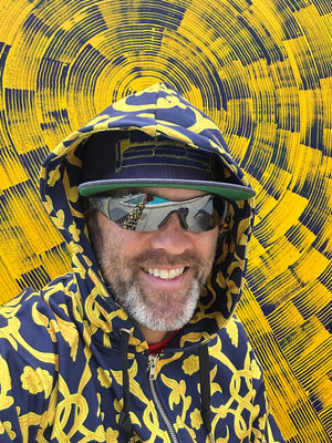 maize and blue fancy pattern 6 eyed tiger in the hood Unisex zip hoodie