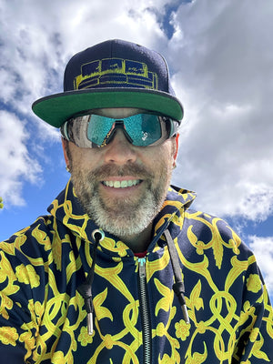 maize and blue fancy pattern 6 eyed tiger in the hood Unisex zip hoodie