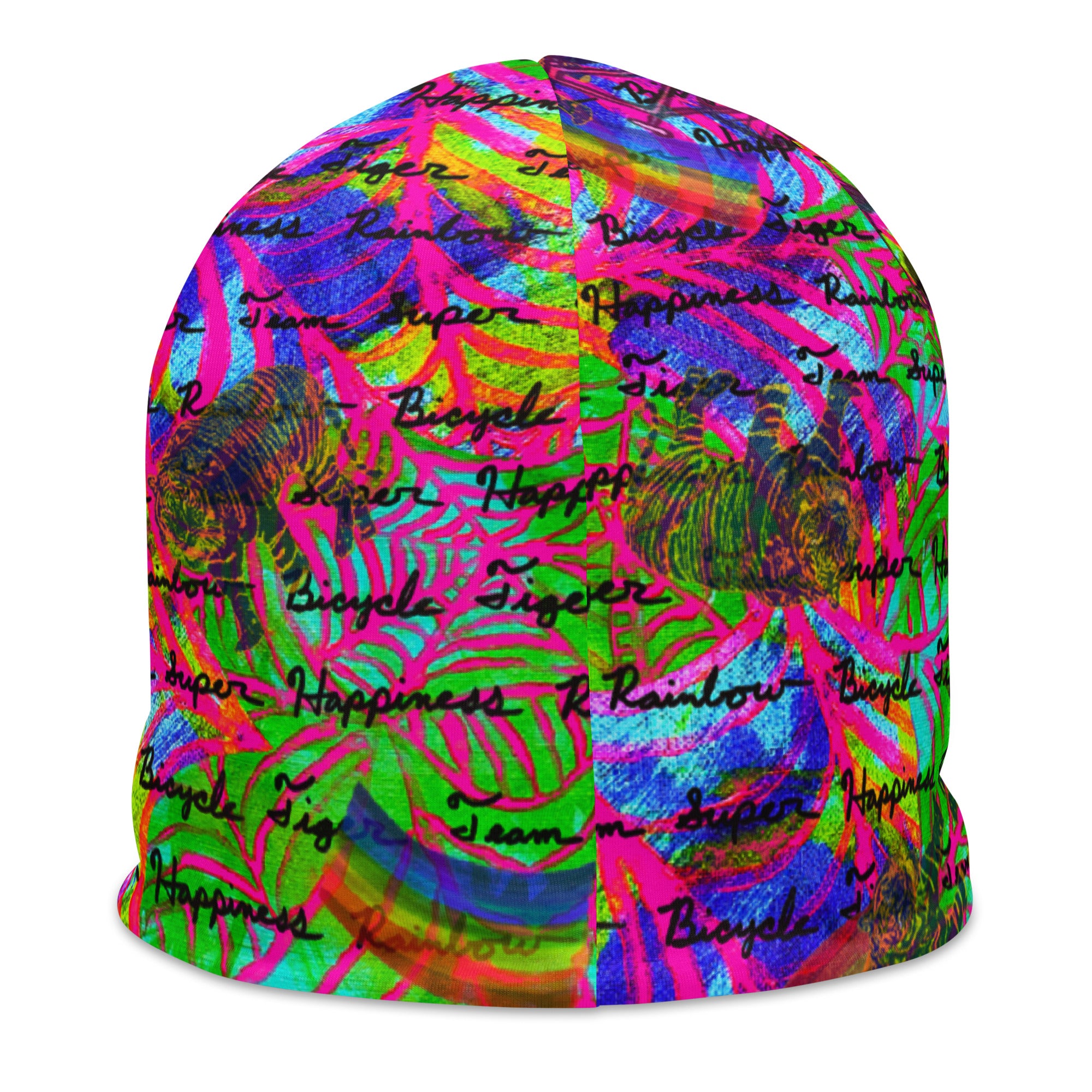 TEAM SUPER HAPPINESS RAINBOW BICYCLE TIGER All-Over Print Beanie
