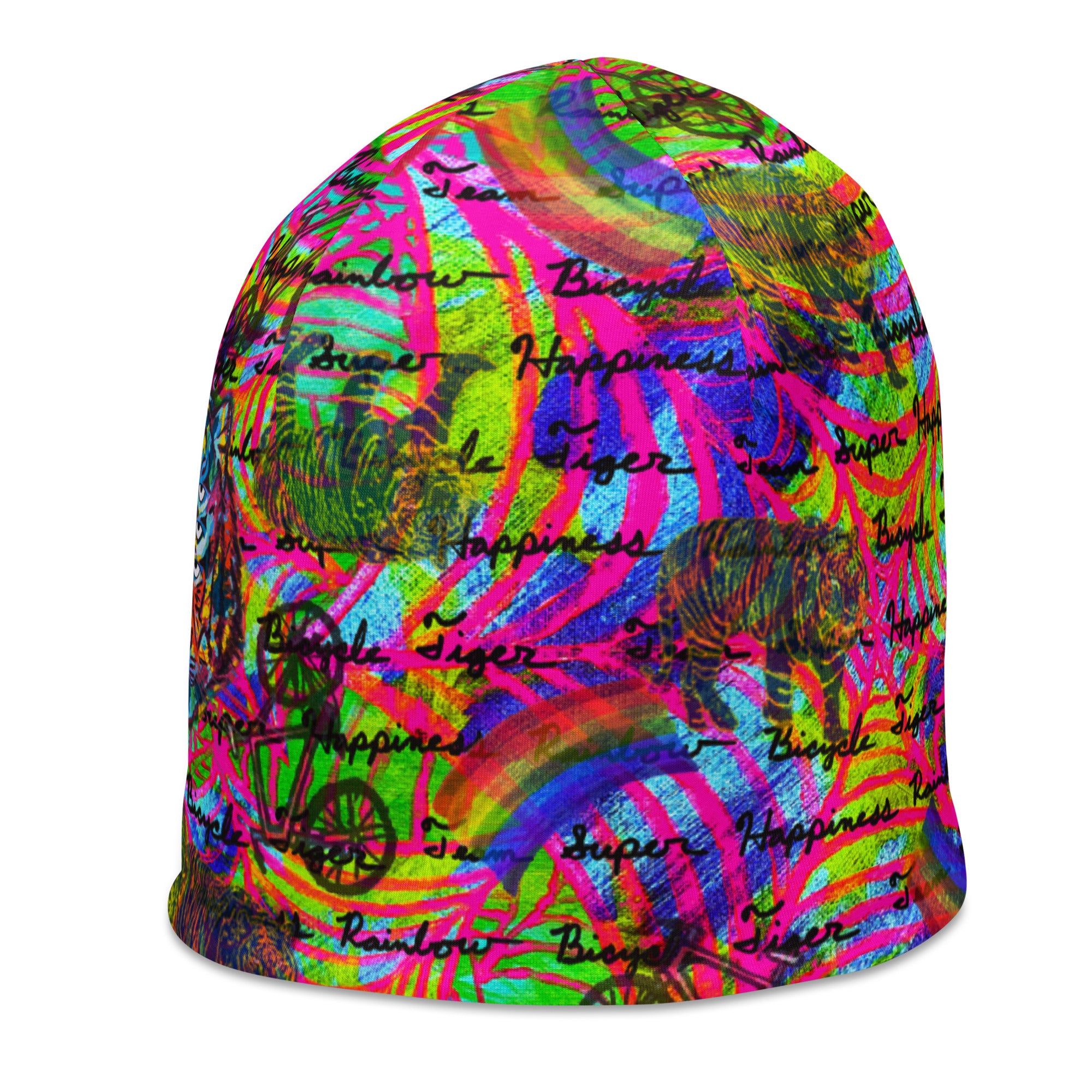 TEAM SUPER HAPPINESS RAINBOW BICYCLE TIGER All-Over Print Beanie