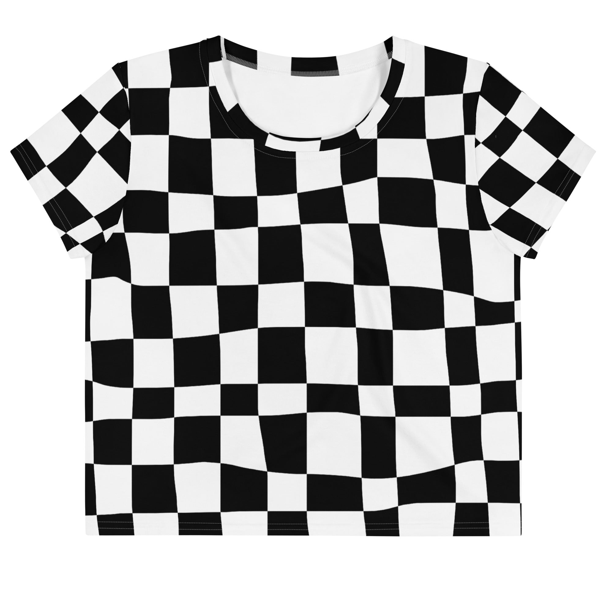 checkered black and white All-Over Print Crop Tee