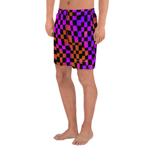 pink purple orange, black checkered Men's Recycled Athletic Shorts