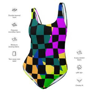 multicolor black checkered tiger back One-Piece Swimsuit