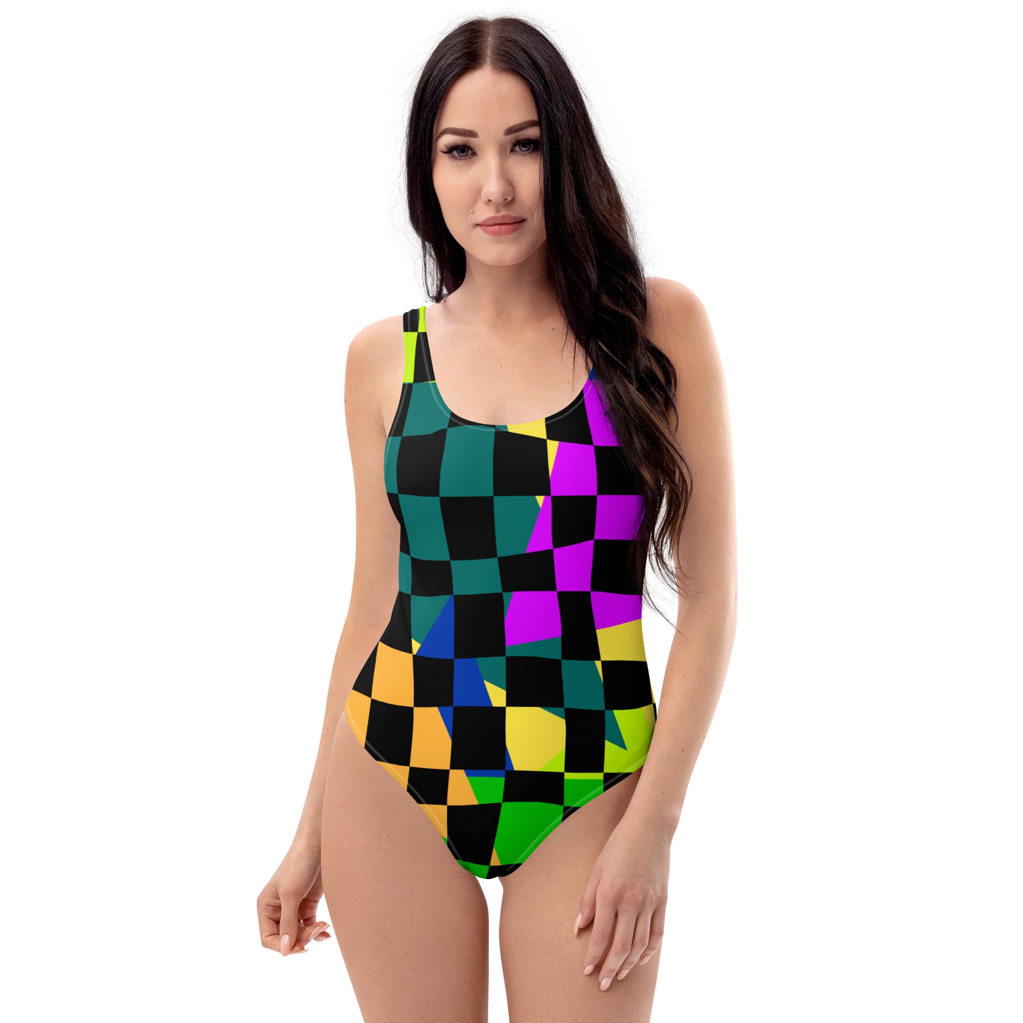 multicolor black checkered tiger back One-Piece Swimsuit