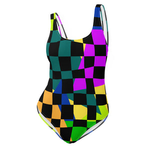 multicolor black checkered tiger back One-Piece Swimsuit