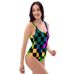 multicolor black checkered tiger back One-Piece Swimsuit