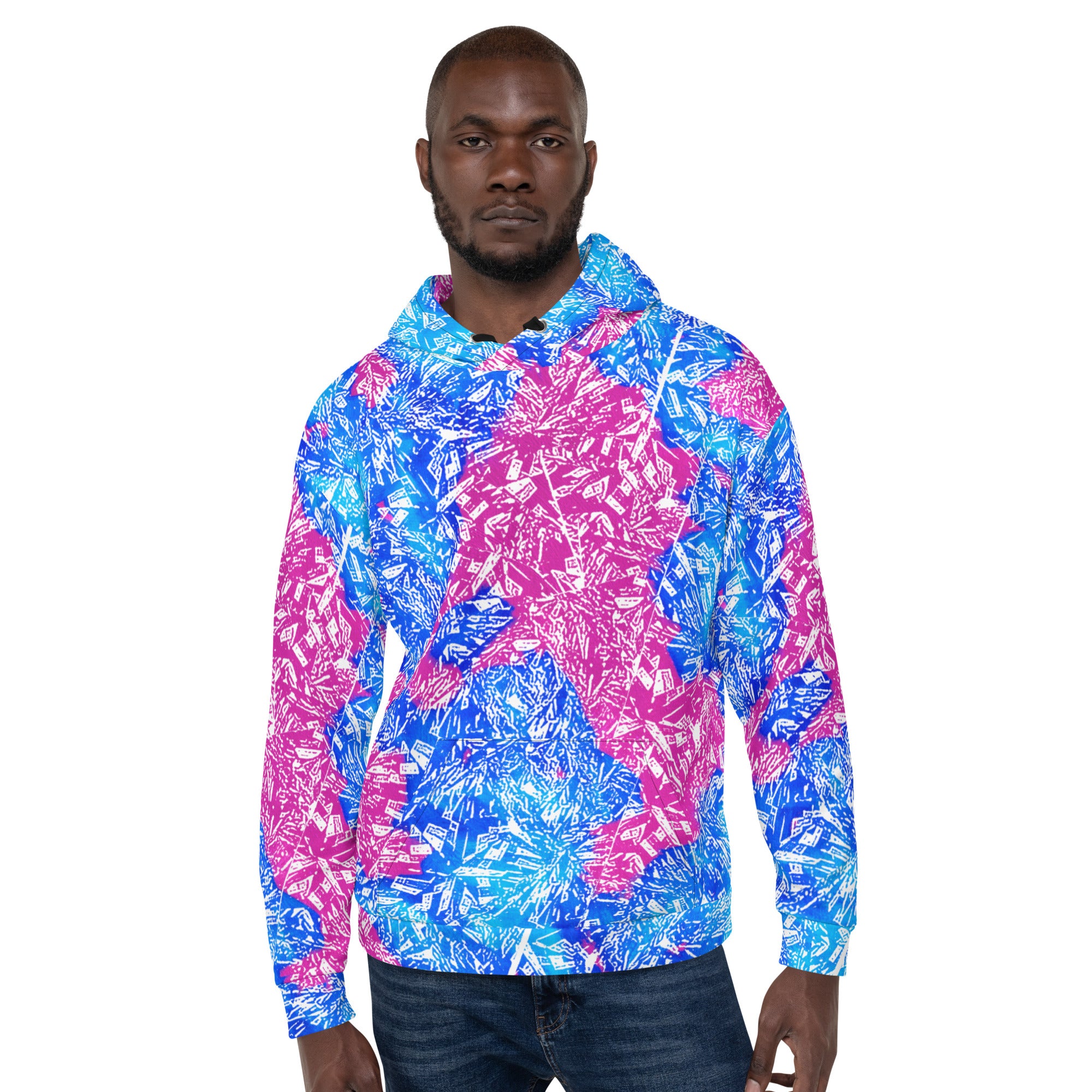 cerulean and magenta diamond with blue lightning cloud in the hood Unisex Hoodie