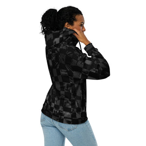Painted black camo with black checkers recycled Unisex zip hoodie