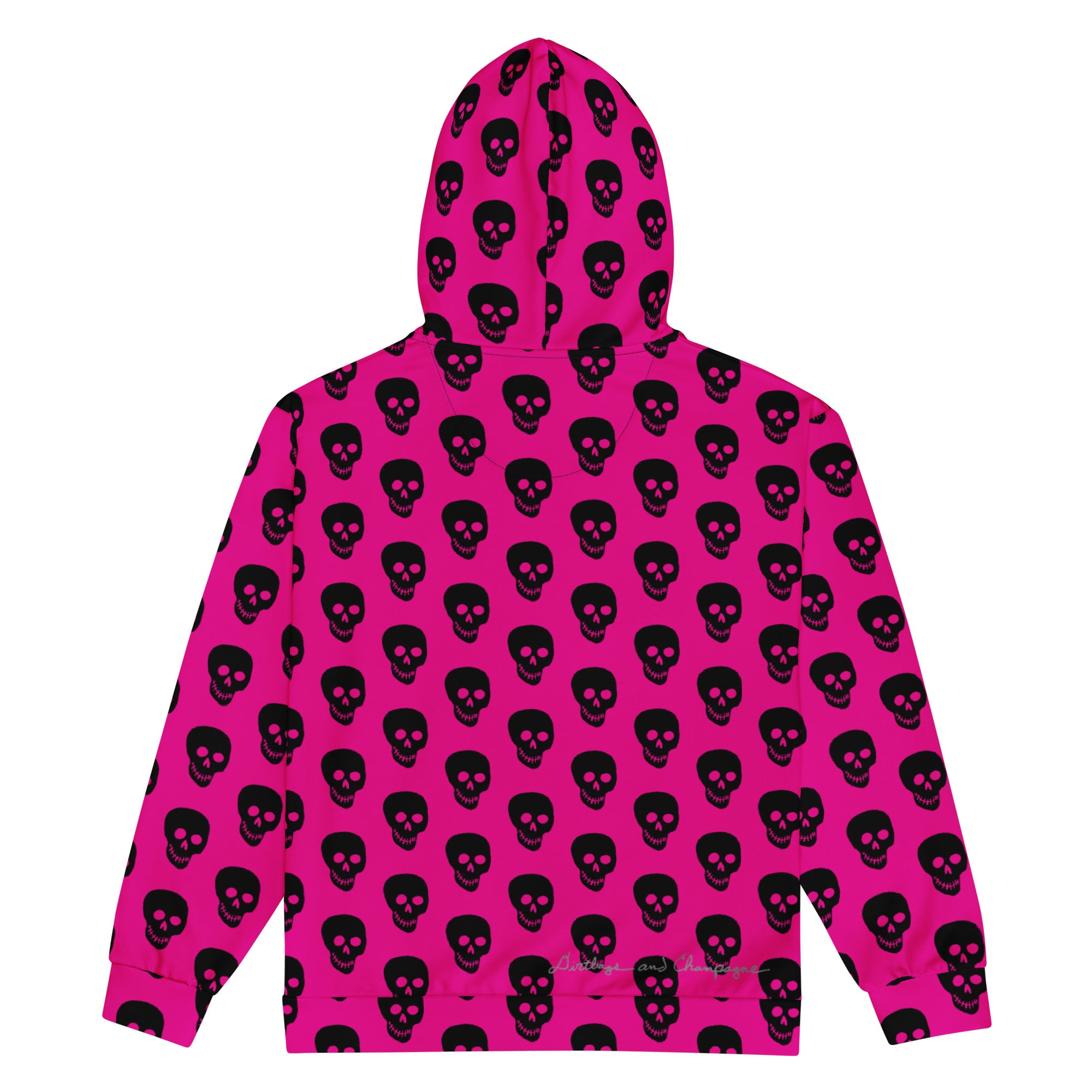 Pink! Black Skulls Unisex 95% recycled zip hoodie