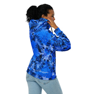 blue flower and leaves with lightning bolt in hood Unisex zip hoodie