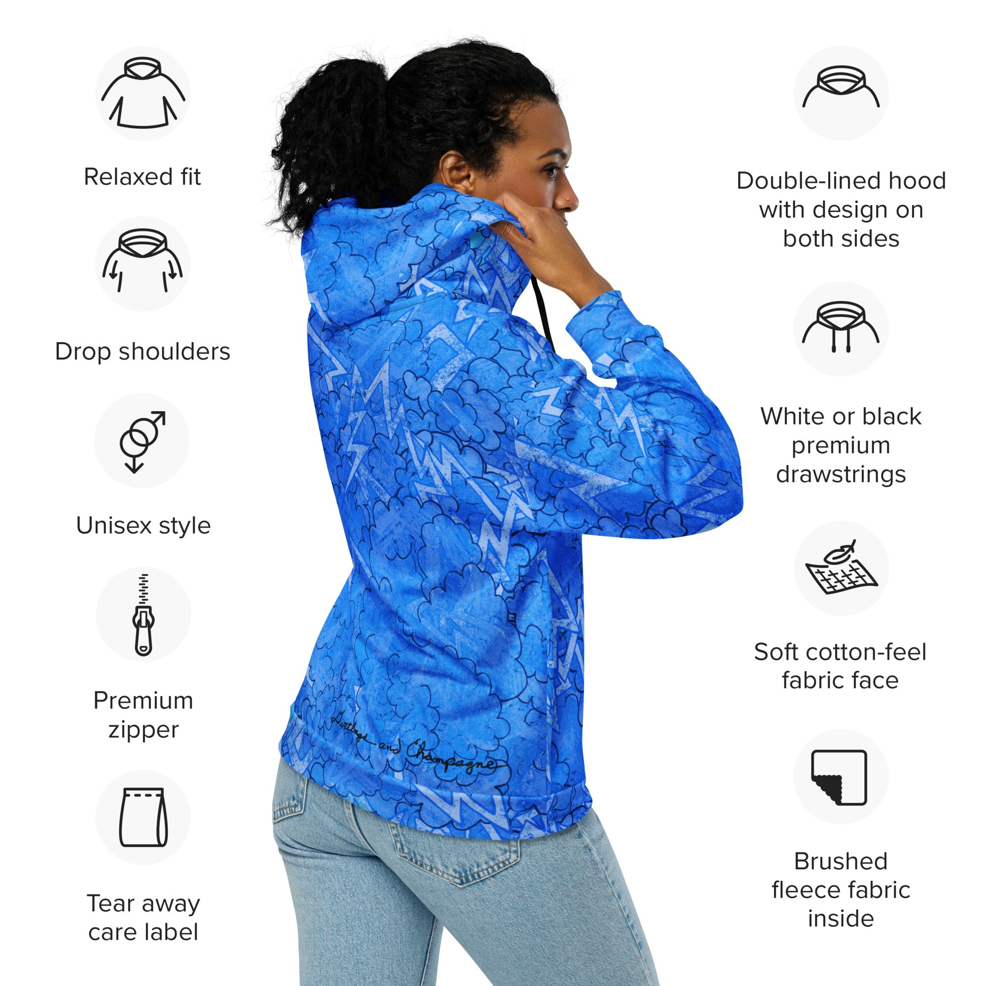 Blue lightning cloud Unisex zip hoodie