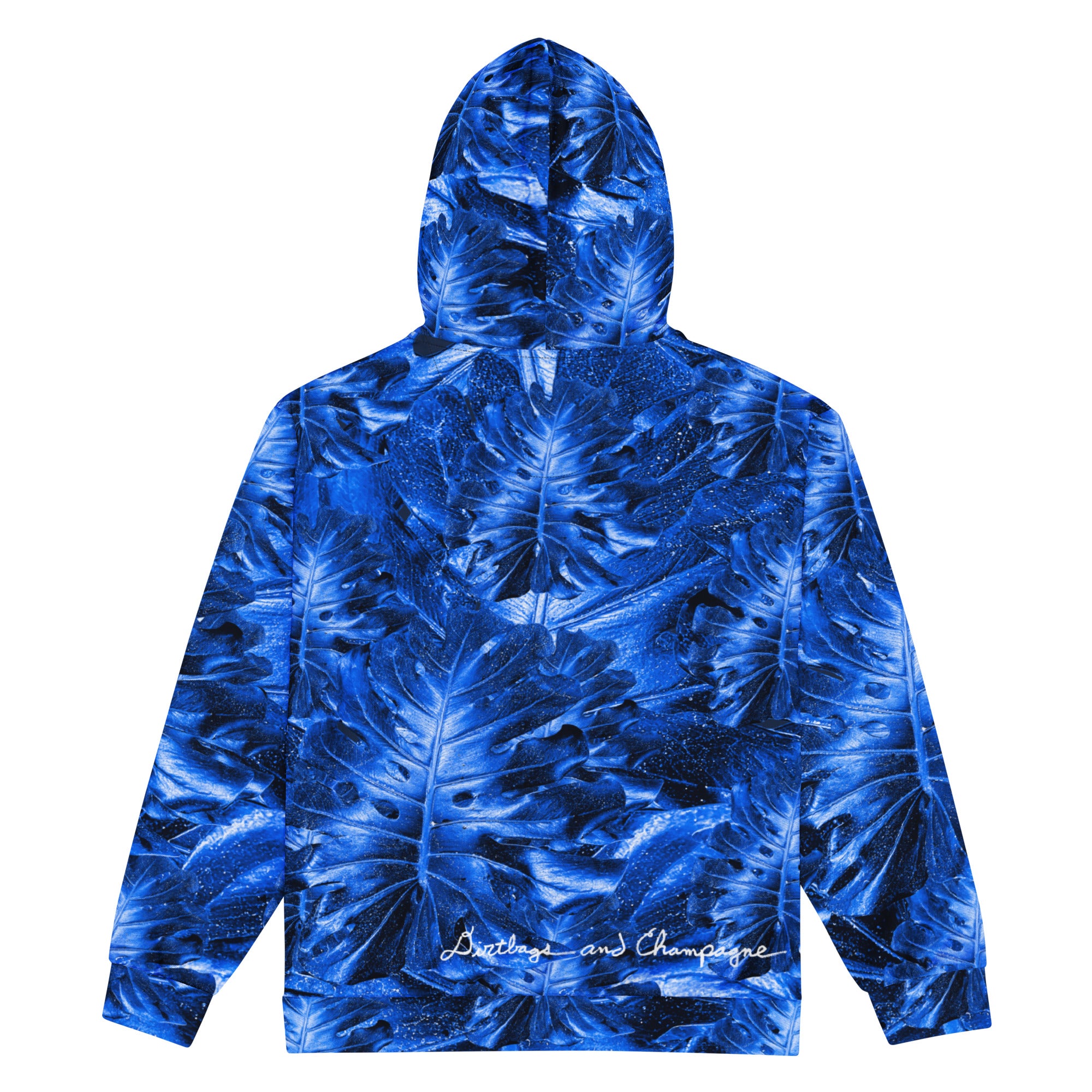 blue monstera with lightning cloud in the hood Unisex zip hoodie