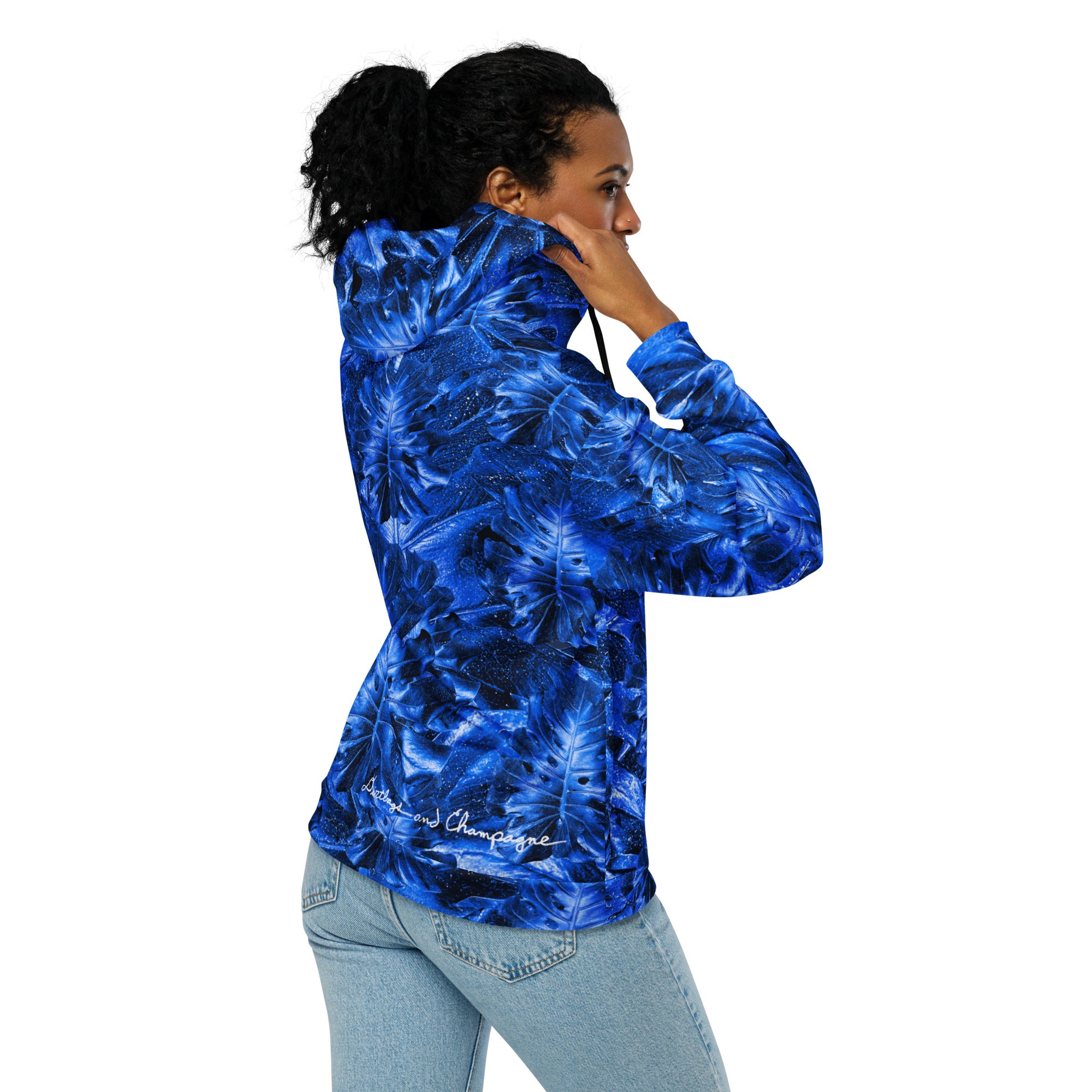 blue monstera with lightning cloud in the hood Unisex zip hoodie