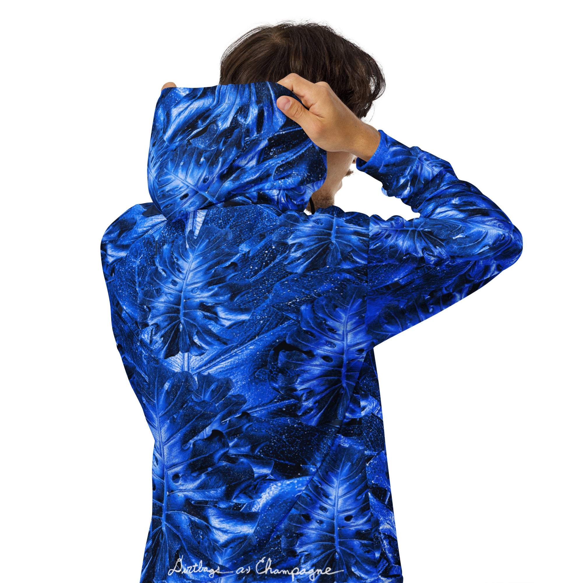 blue monstera with lightning cloud in the hood Unisex zip hoodie