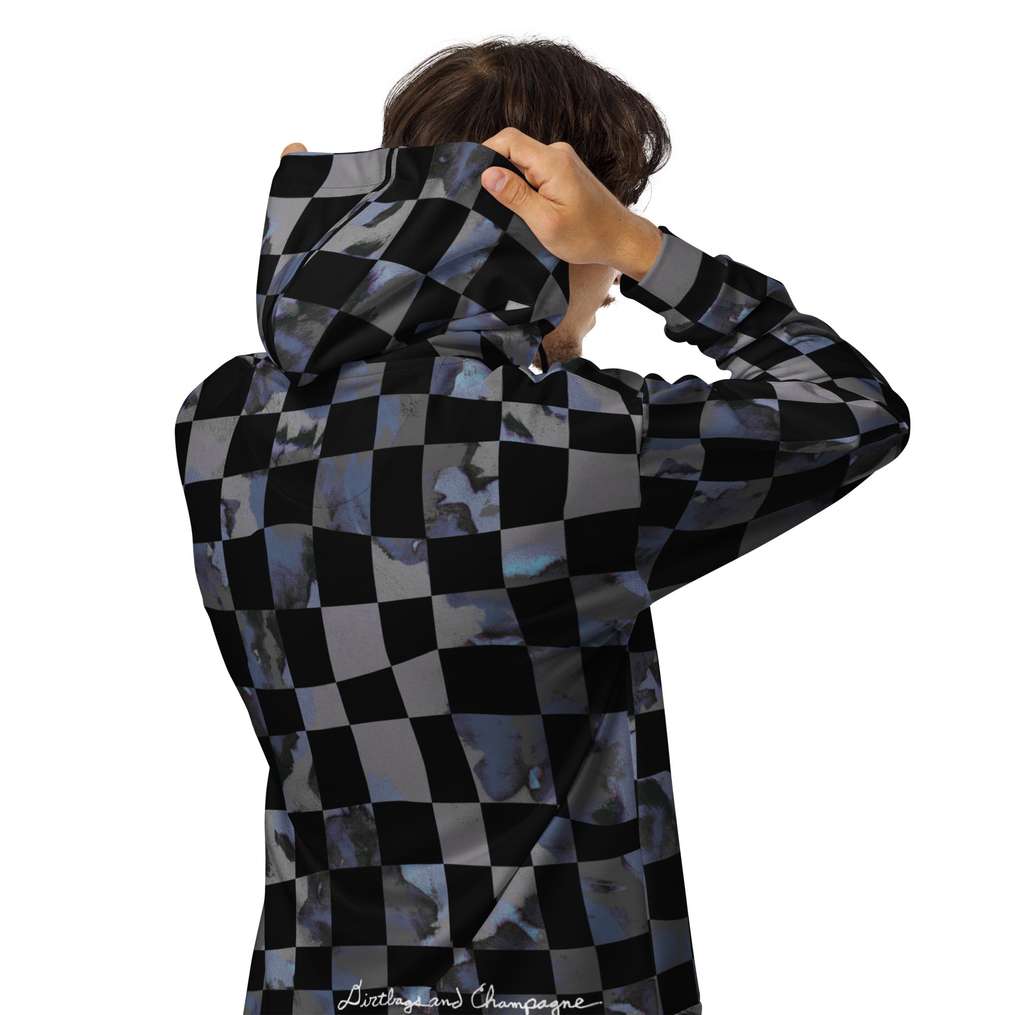 grey and black checkered Unisex zip hoodie