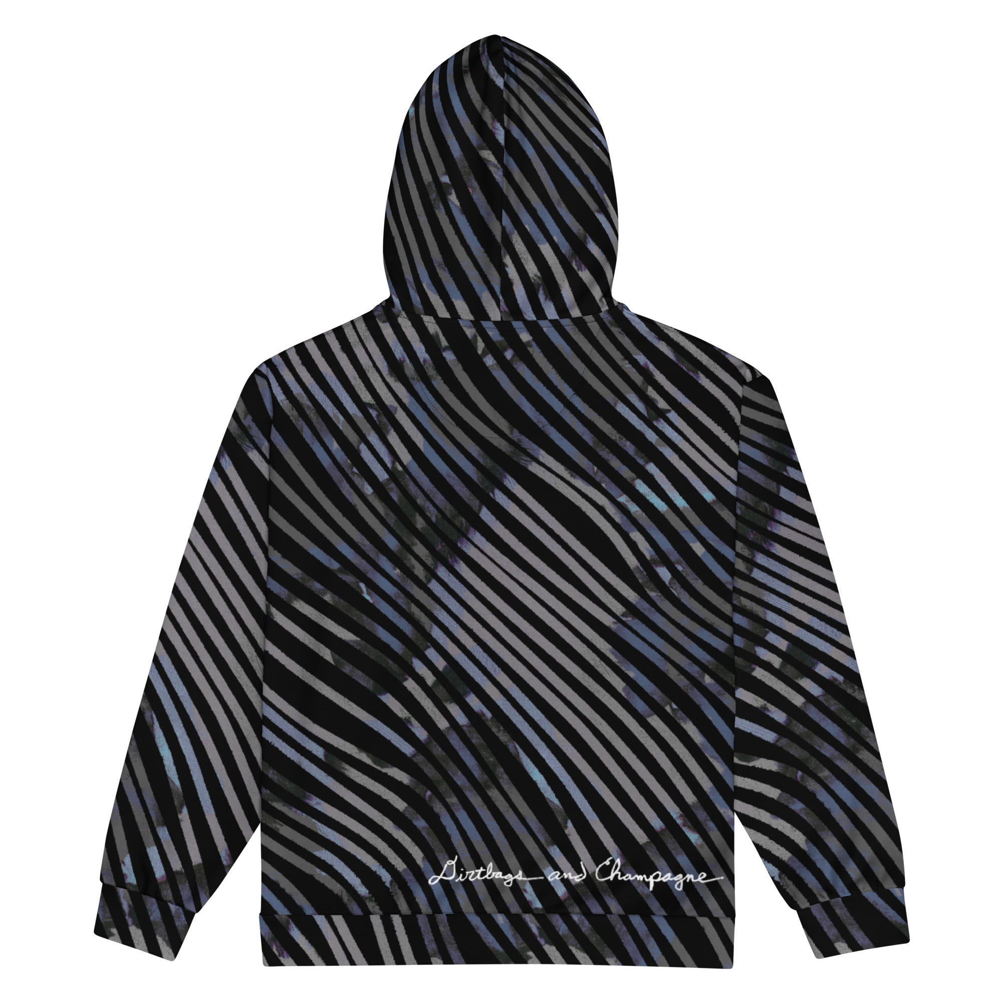 grey camo with wavy black lines, bird in hood Unisex zip hoodie