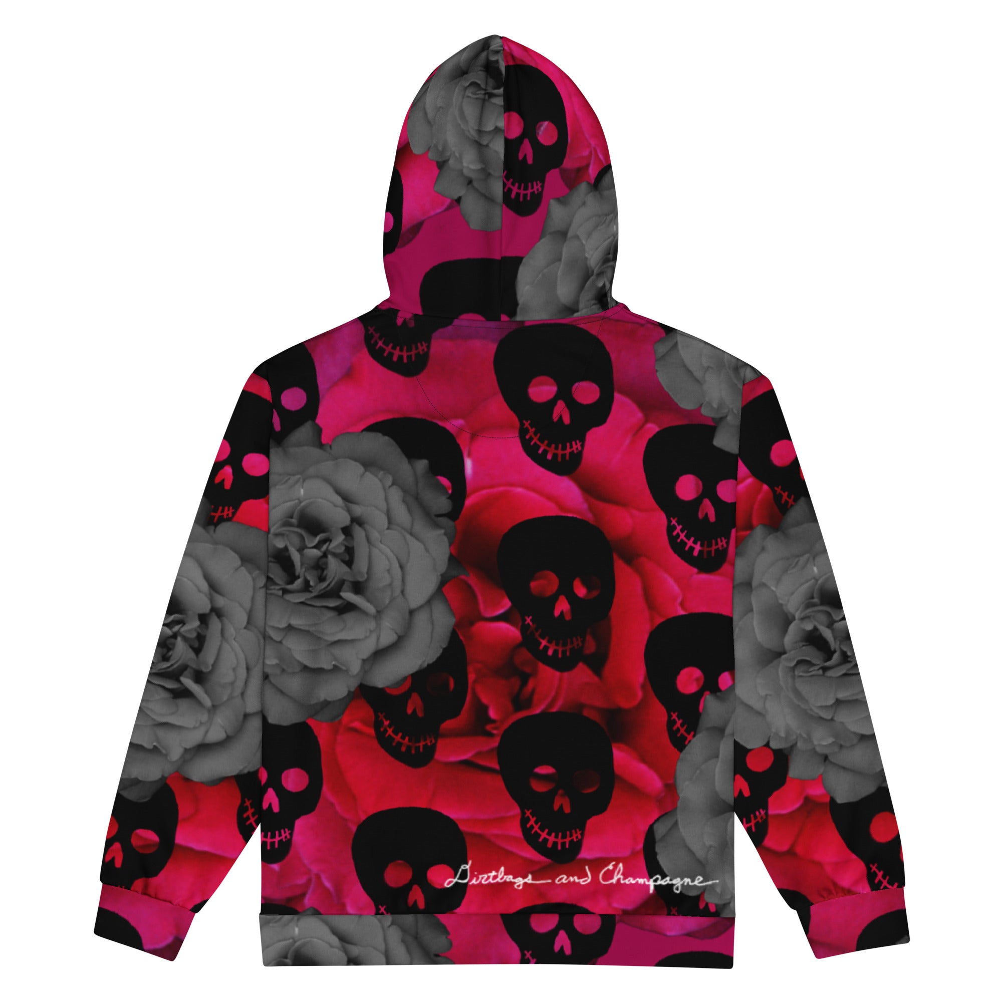 black skulls, magenta and black and white roses Unisex zip hoodie