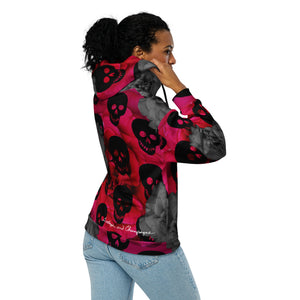 black skulls, magenta and black and white roses Unisex zip hoodie