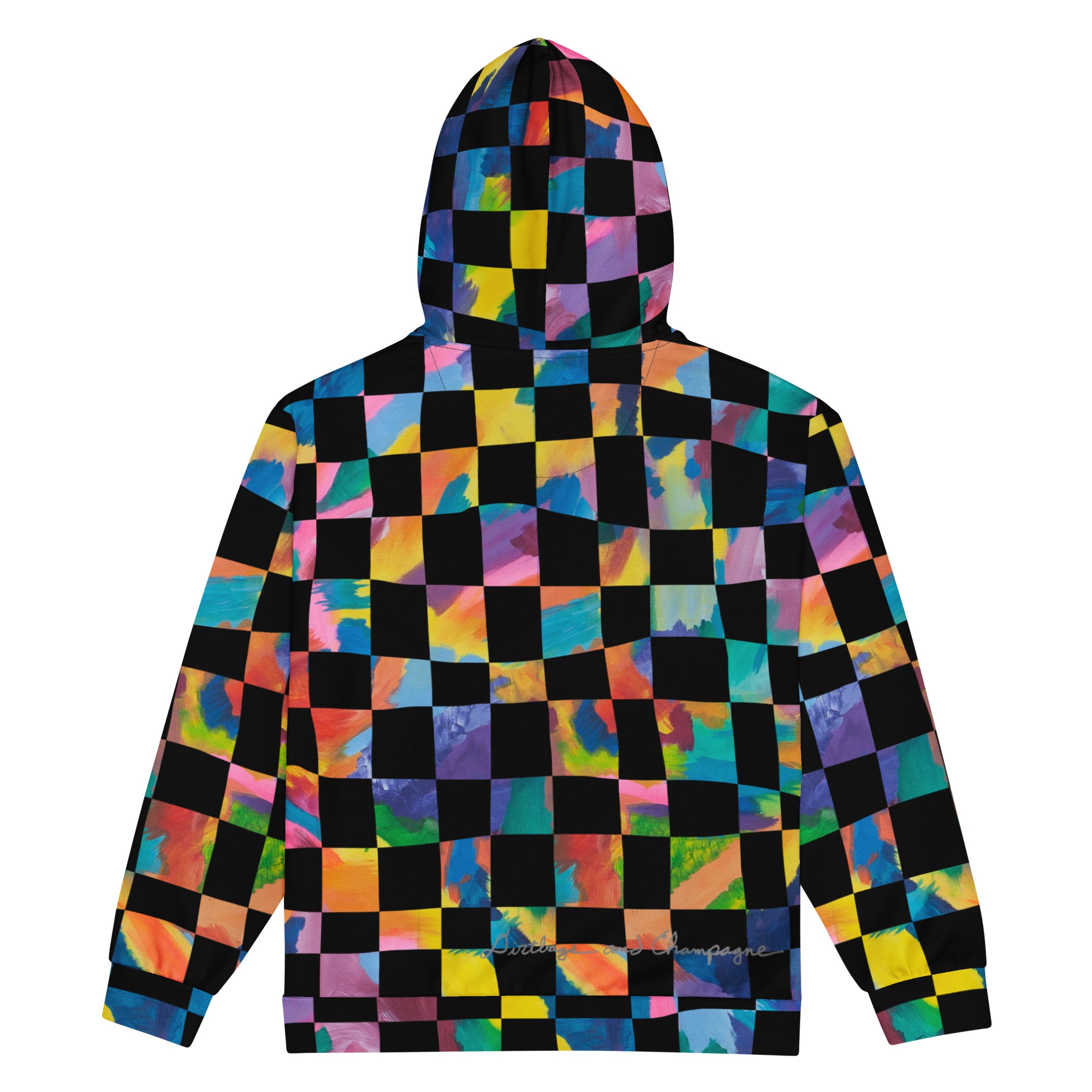 black and rainbow checkered Unisex zip hoodie