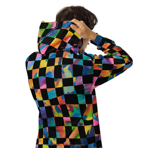 black and rainbow checkered Unisex zip hoodie