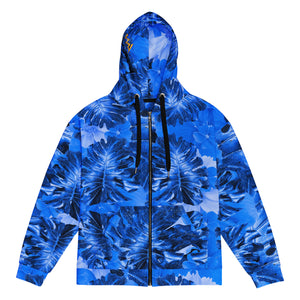 blue flower and leaves with lightning bolt in hood Unisex zip hoodie