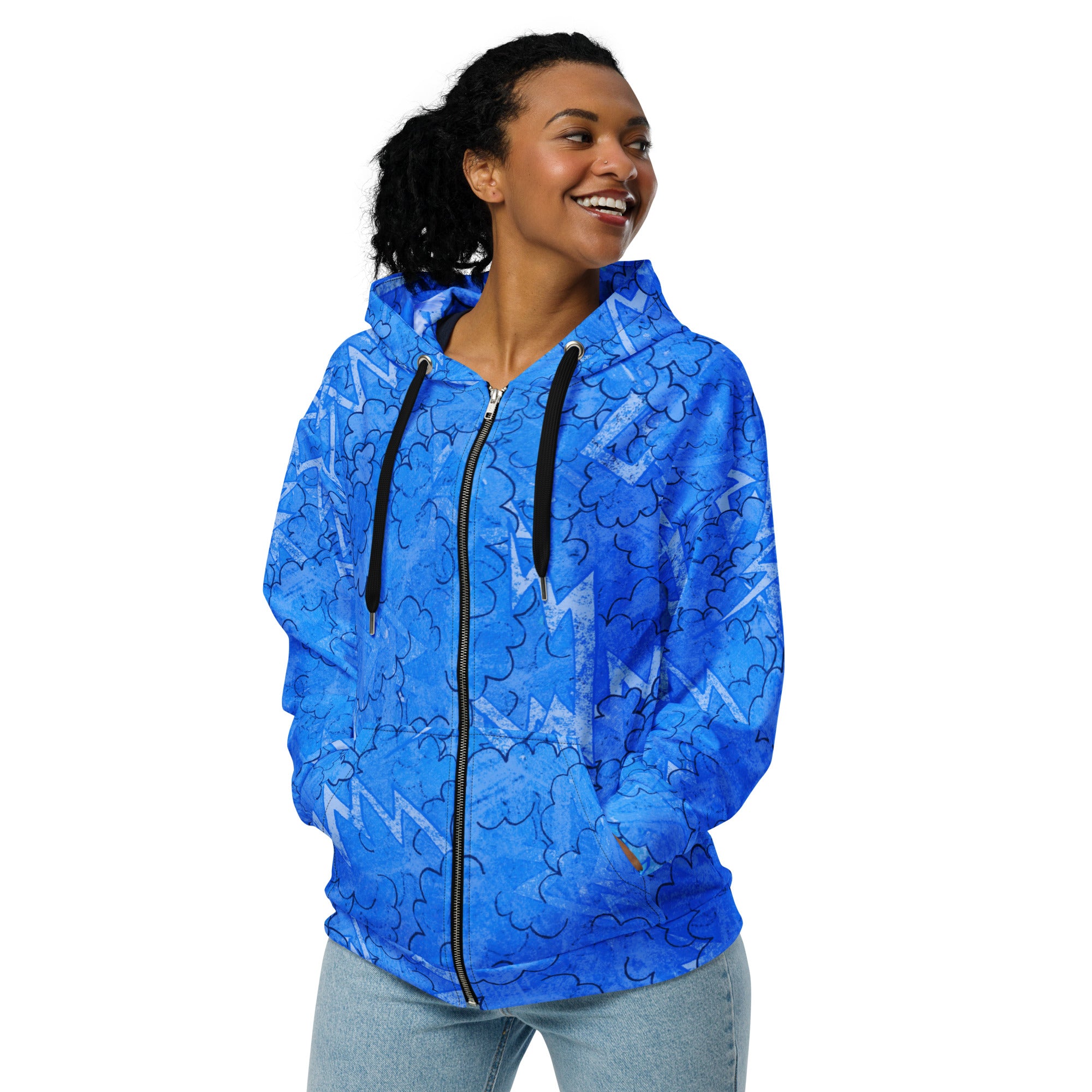 Blue lightning cloud Unisex zip hoodie