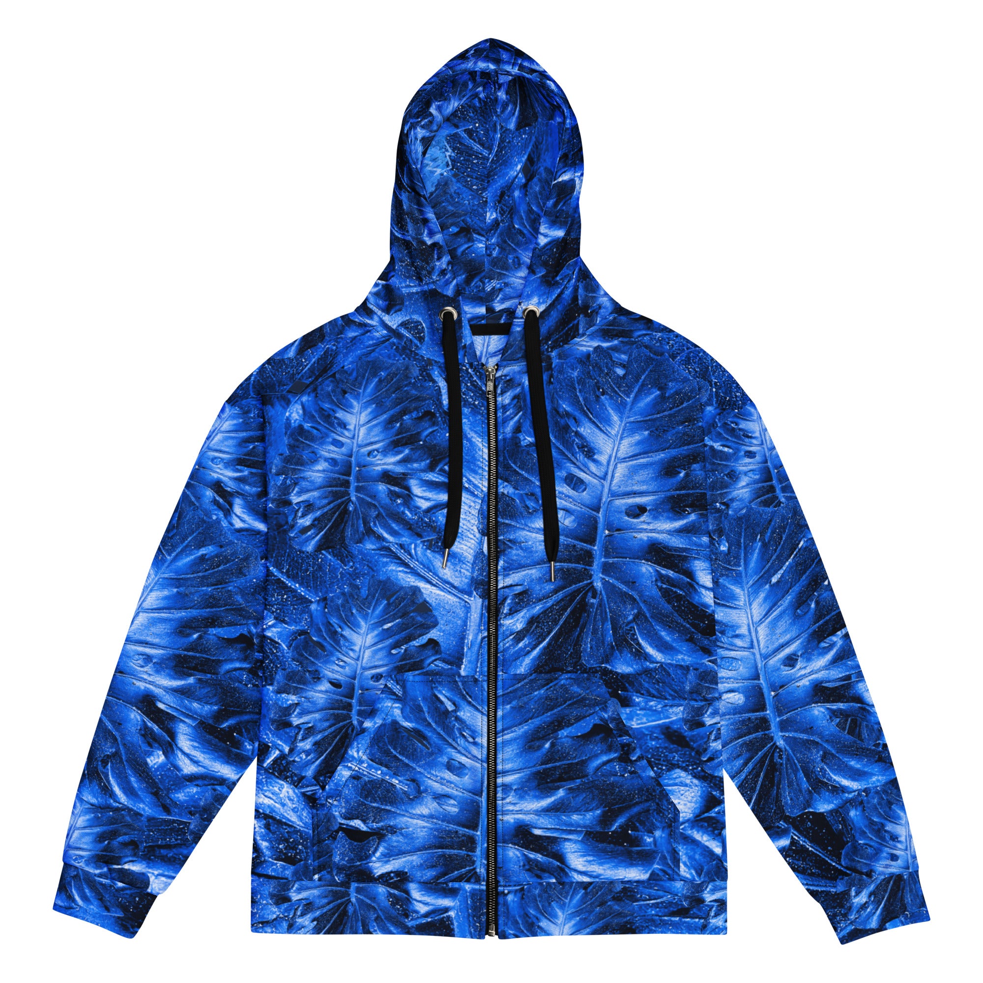 blue monstera with lightning cloud in the hood Unisex zip hoodie