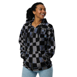 grey and black checkered Unisex zip hoodie