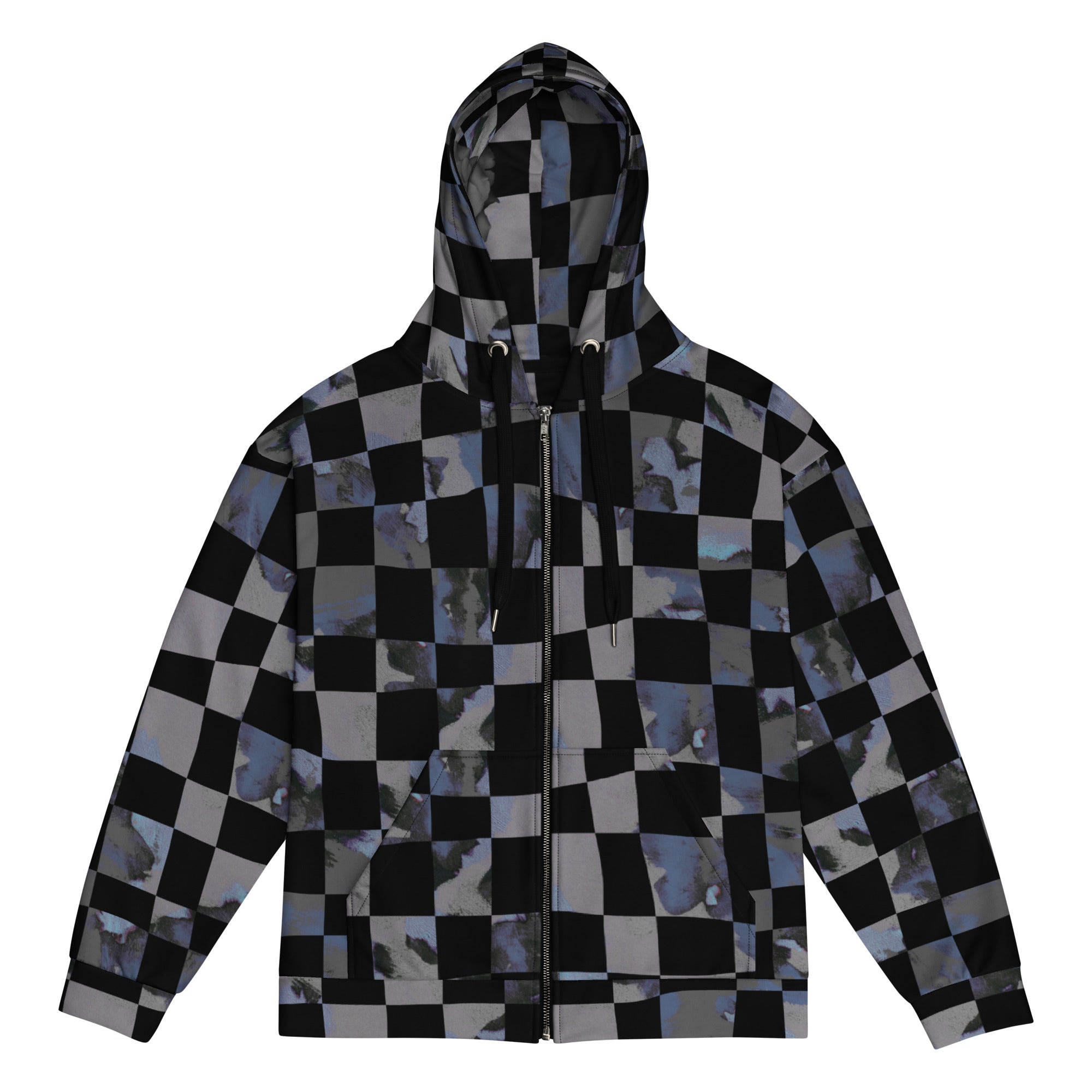 grey and black checkered Unisex zip hoodie