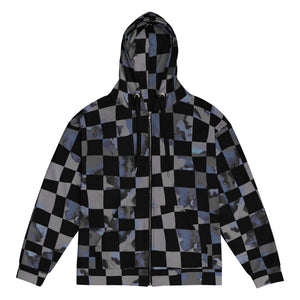 grey and black checkered Unisex zip hoodie