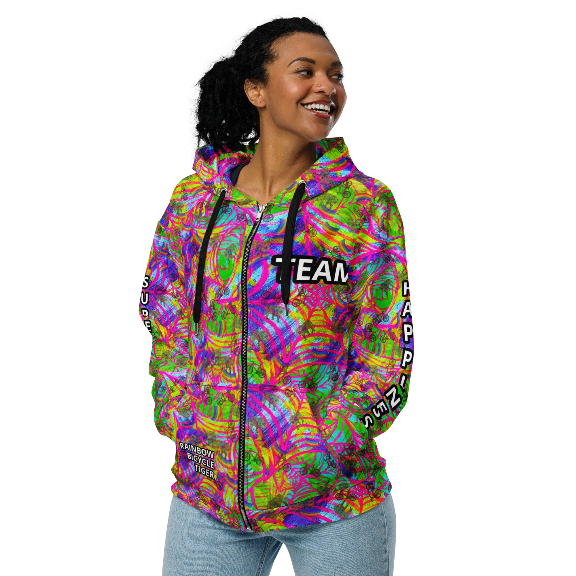 TEAM SUPER HAPPINESS RAINBOW BICYCLE TIGER Unisex zip hoodie