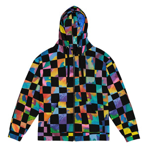 black and rainbow checkered Unisex zip hoodie