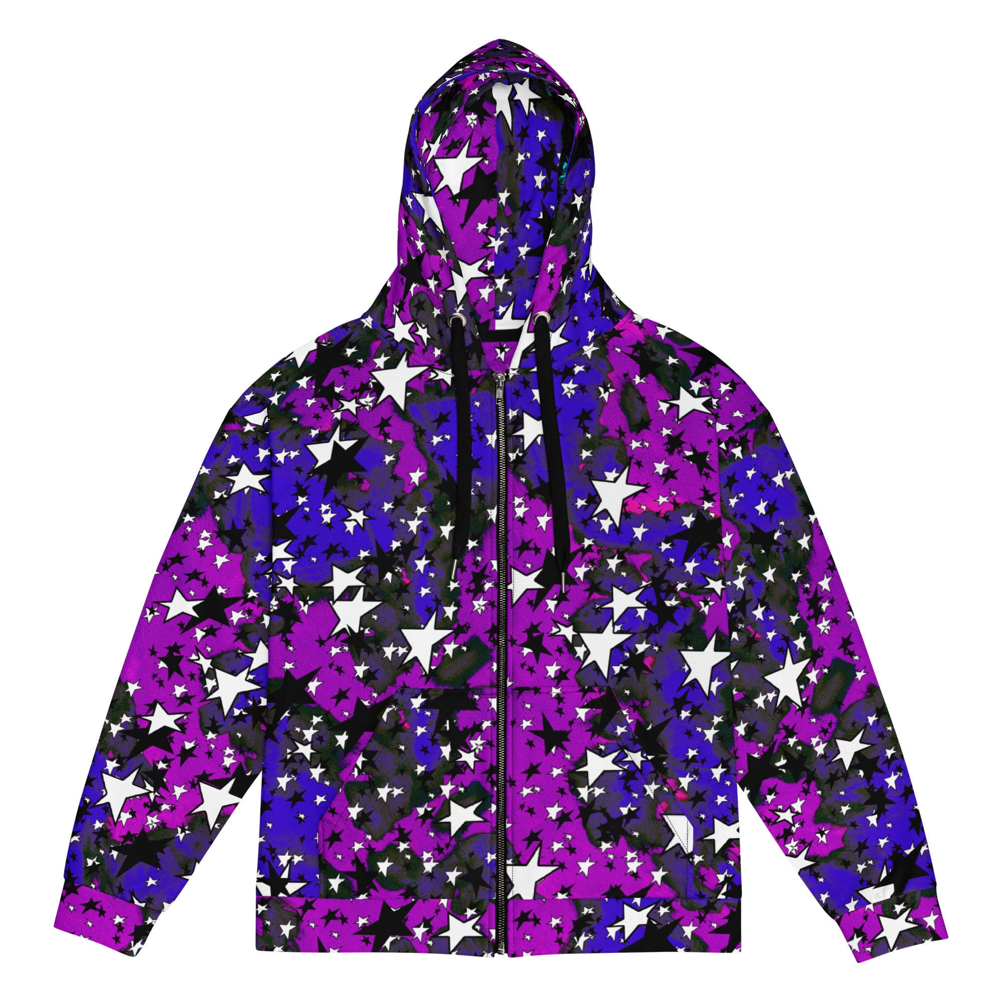 Daphne black and white stars, moon man in hood Unisex zip hoodie