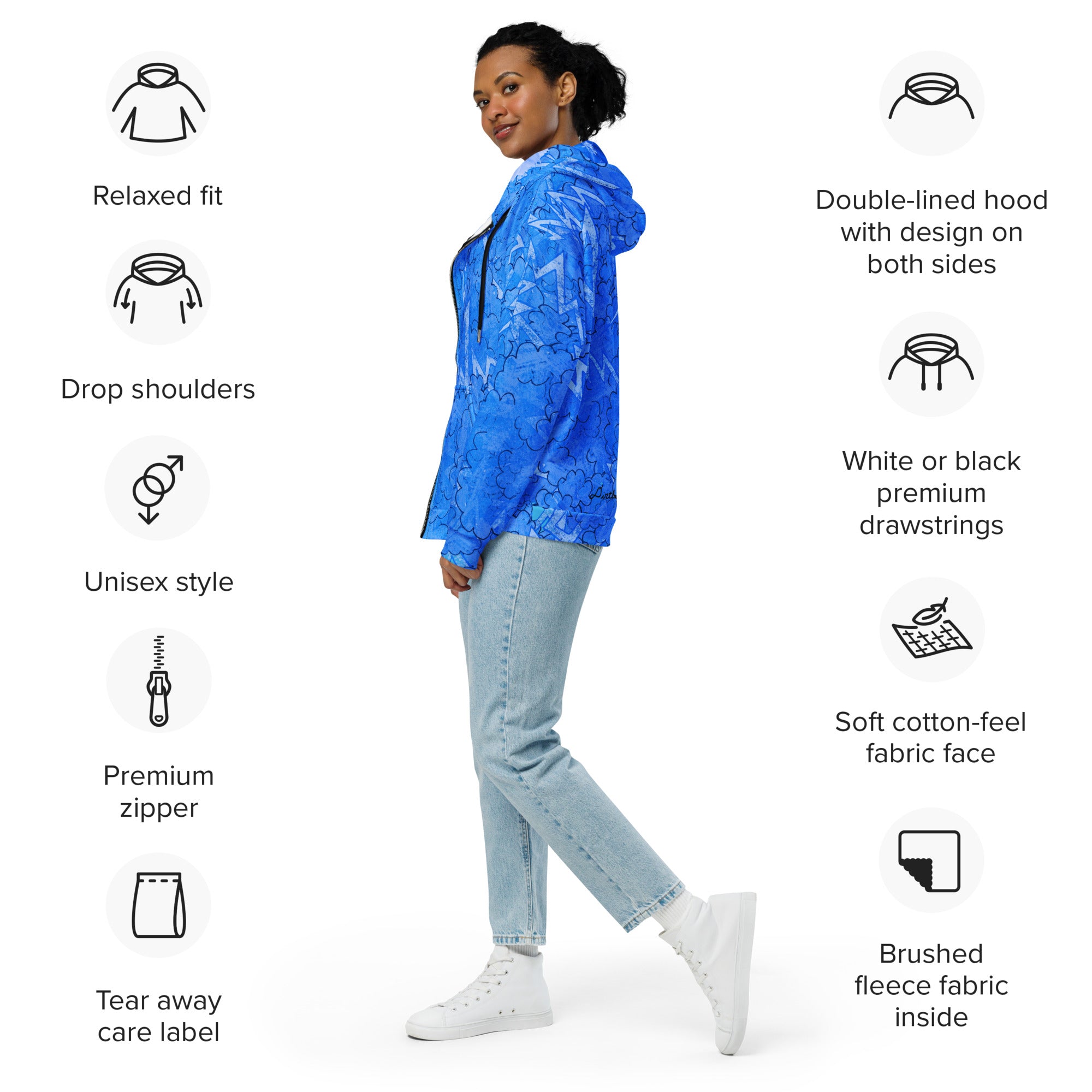 Blue lightning cloud Unisex zip hoodie