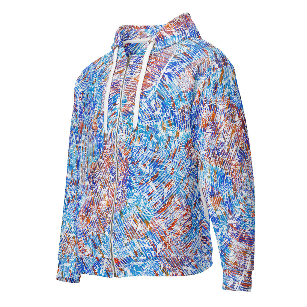 orange and blue diamond spiral Unisex recycled zip hoodie