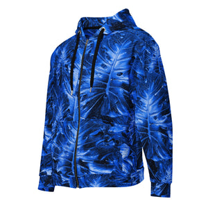 blue monstera with lightning cloud in the hood Unisex zip hoodie