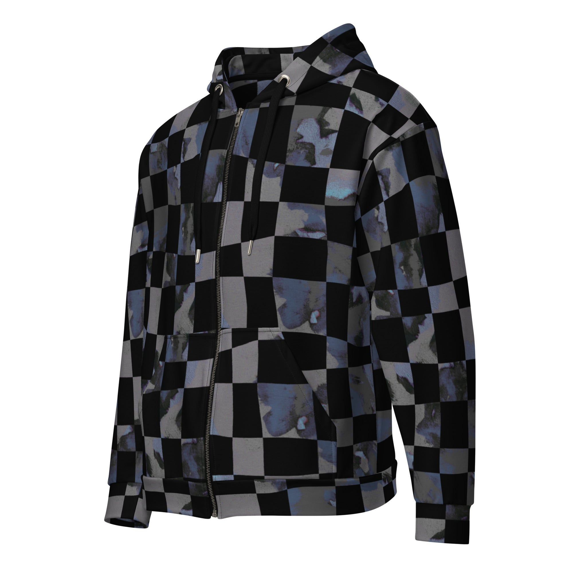 grey and black checkered Unisex zip hoodie