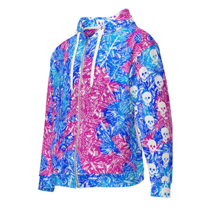 cerulean magenta diamond, skull sleeve and hood Unisex Zip Hoodie