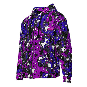 Daphne black and white stars, moon man in hood Unisex zip hoodie