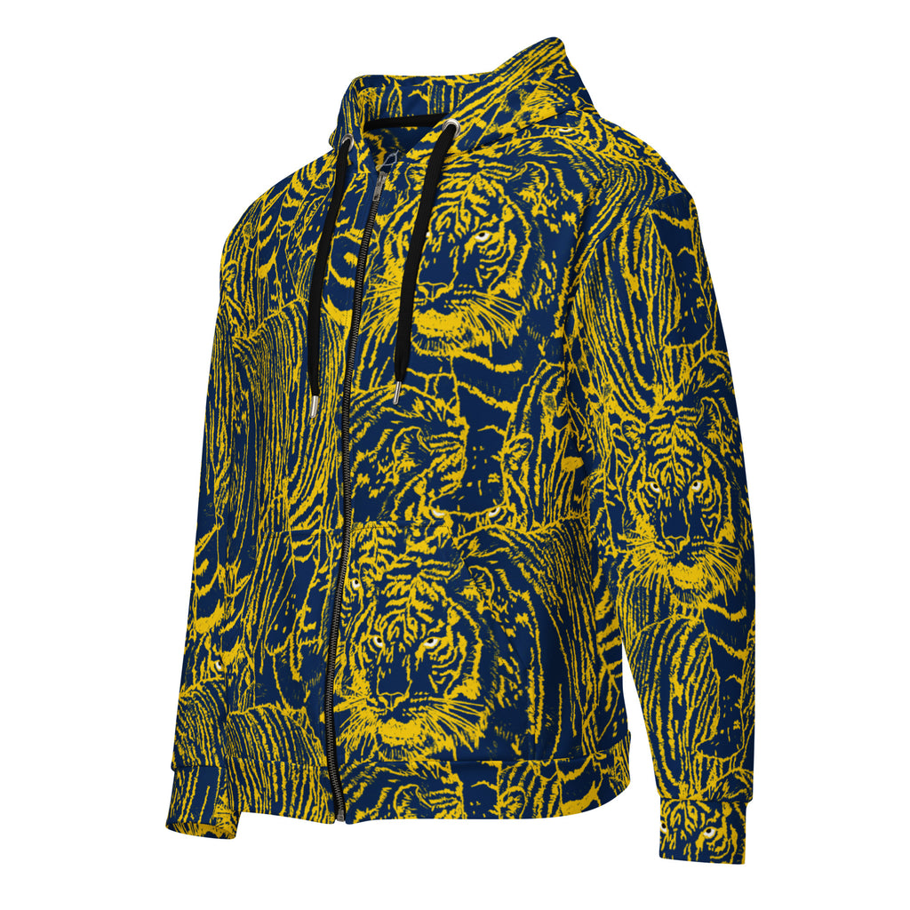 so many maize and blue tigers, with a little yellow bird in the hood Unisex zip hoodie